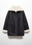 Women's Black Leather Shearling-lined Coat With Zip