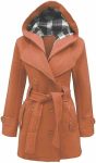 Women’s Checkered Hooded Style Coral Trench Coat