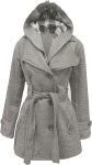 Women’s Checkered Hooded Style Grey Trench Coat