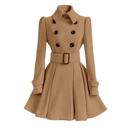 Women's Fashion Classic Winter Thick Europe Belt Buckle Khaki Trench Coat