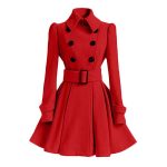 Women's Fashion Classic Winter Thick Europe Belt Buckle Red Trench Coat