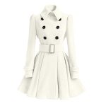 Women's Fashion Classic Winter Thick Europe Belt Buckle White Trench Coat