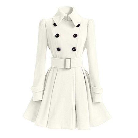Women's Fashion Classic Winter Thick Europe Belt Buckle White Trench Coat