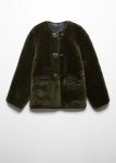 Women's Green Fur-effect Coat With Appliqués