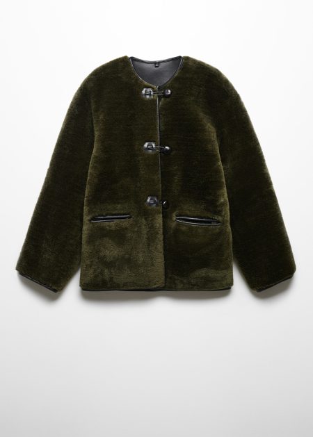 Women's Green Fur-effect Coat With Appliqués