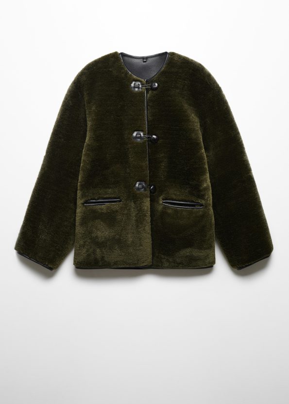 Women's Green Fur-effect Coat With Appliqués