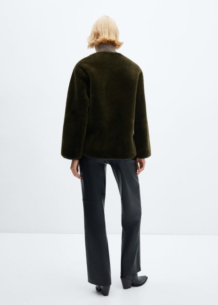 Women's Green Fur-effect Coat With Appliqués.