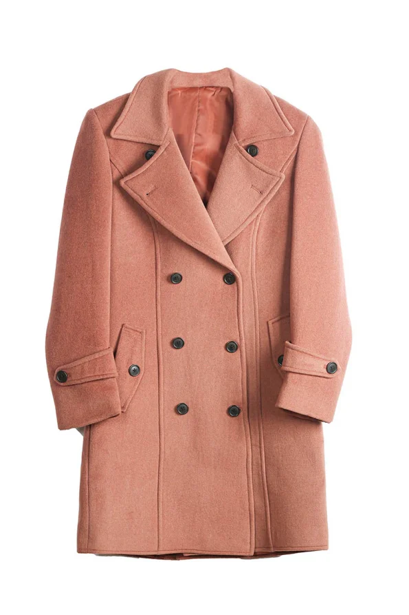 Women's Peach Double Breasted Long Coat