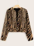 Women's Zebra Print Fuzzy Coat 