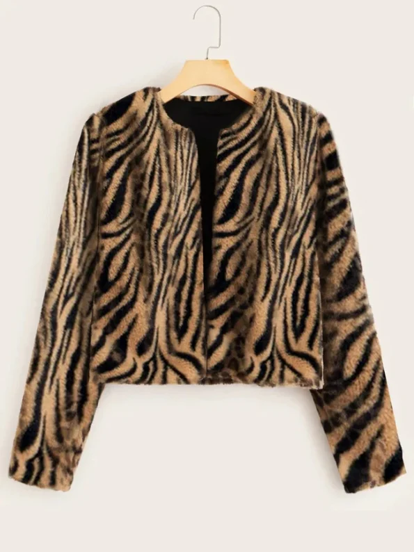 Women's Zebra Print Fuzzy Coat 