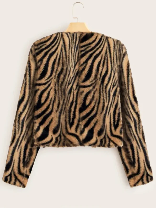 Women's Zebra Print Fuzzy Coat.