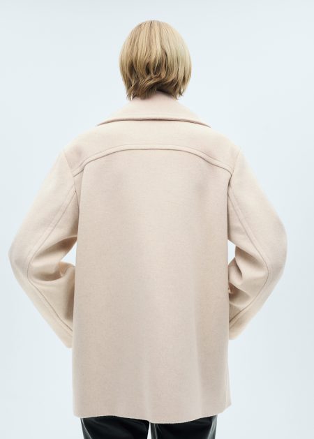 women's beige wool double-breasted coat .