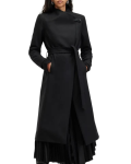 All Saints Riley Black Wool Blend Belted Coat