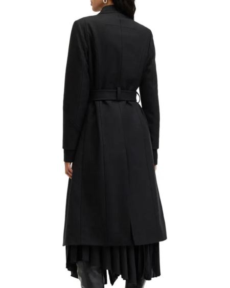 All Saints Riley Black Wool Blend Belted Coat.