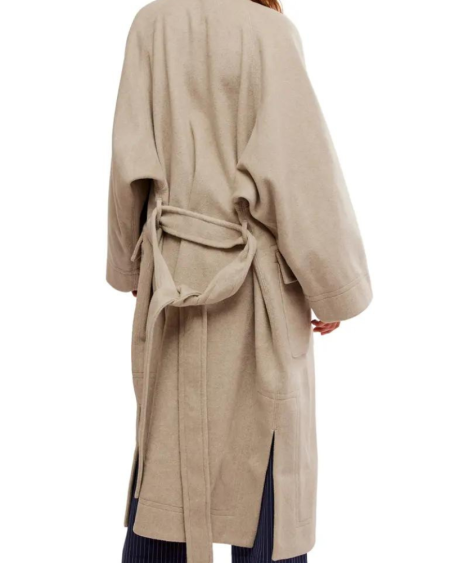 Alma Free People Heathered Coffee Long Duffle Coat.