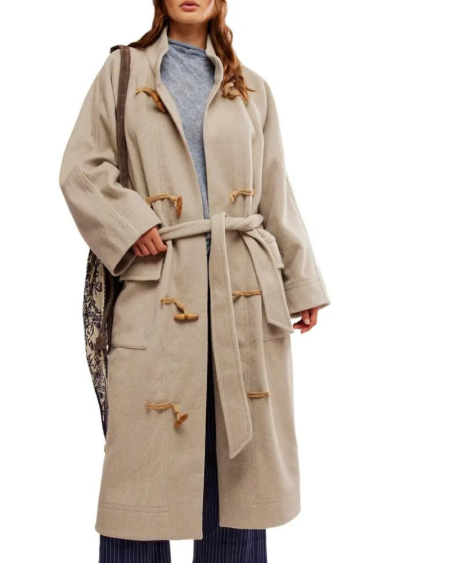 Alma Free People Heathered Coffee Long Duffle Coat