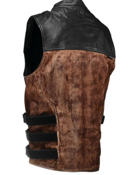Black and Brown Side Belted Leather Vest.
