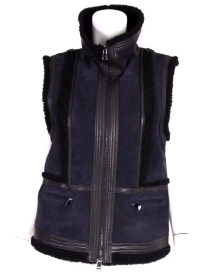 Blue Lambskin Leather Shearling Vest