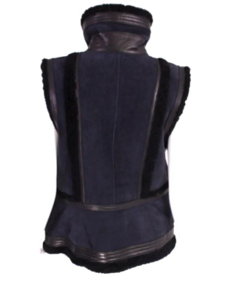 Blue Lambskin Leather Shearling Vest.