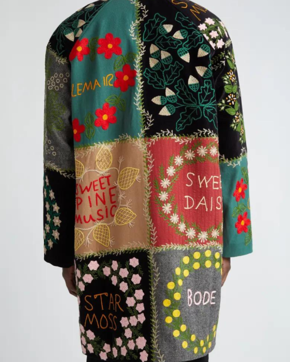 Bode Floral Genus Quilted Wool Blend Coat.