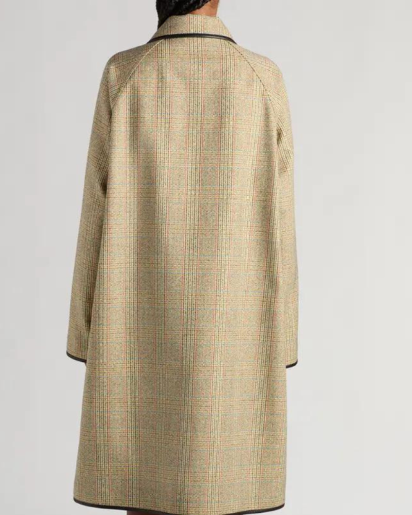 Bottega Veneta Distorted Prince Of Wales Plaid Leather Trim Coat.