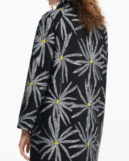 Desigual Black Marga Daisy Graphic Coat.