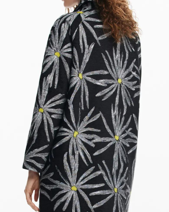 Desigual Black Marga Daisy Graphic Coat.