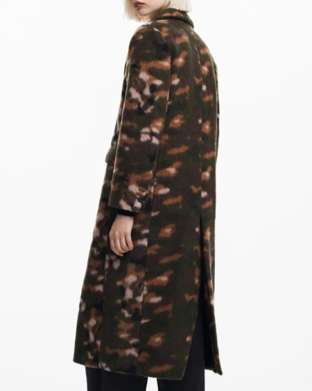 Desigual Green Sofa Abstract Camo Print Wool Blend Coat.