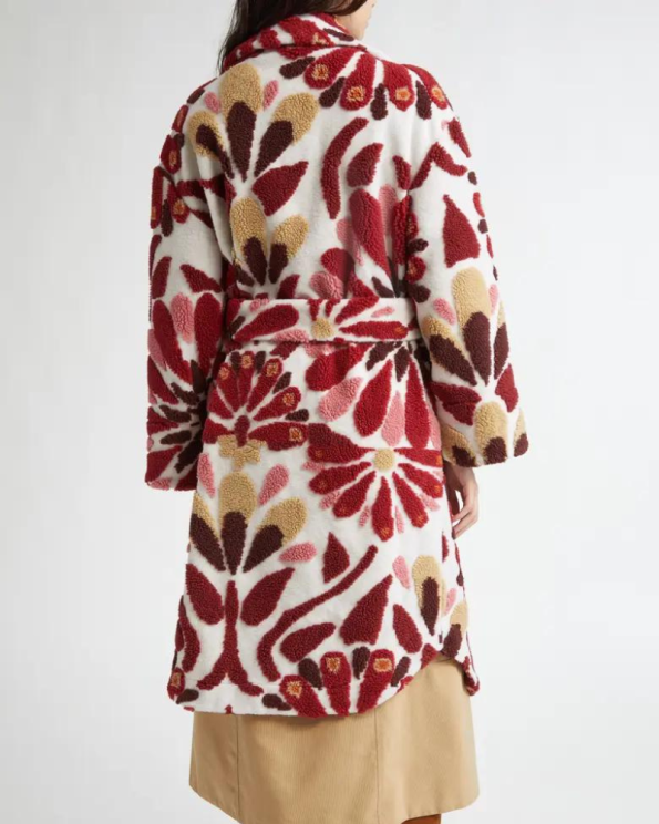 Farm Rio Ainika Flowers Belted Fleece Coat.