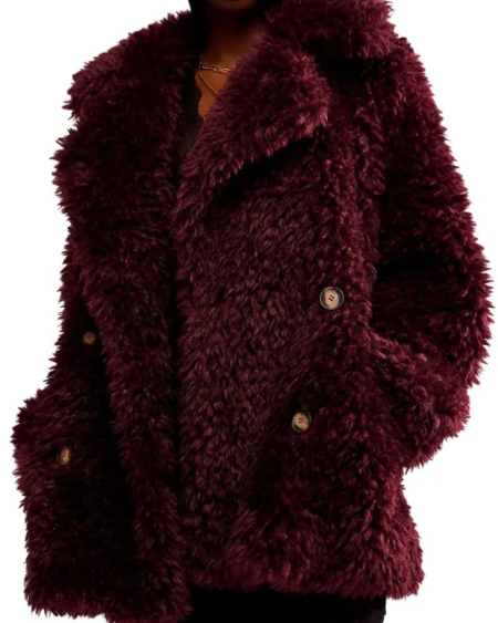Free People Sophie Faux Fur Vineyard Grape Peacoat