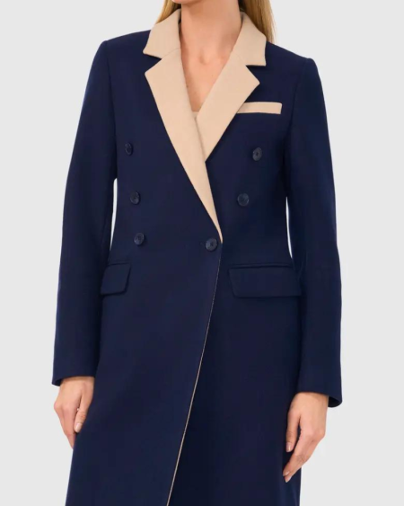Halogen Contrast Collar Double Breasted Coat