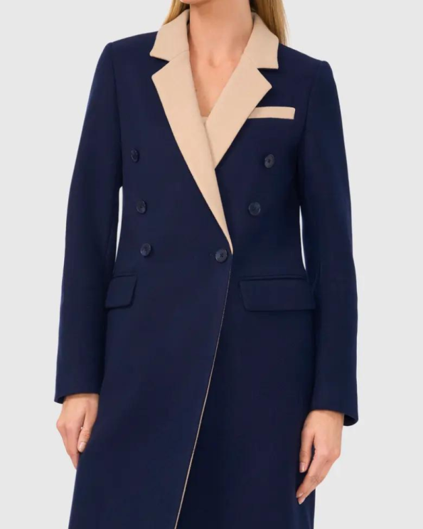 Halogen Contrast Collar Double Breasted Coat