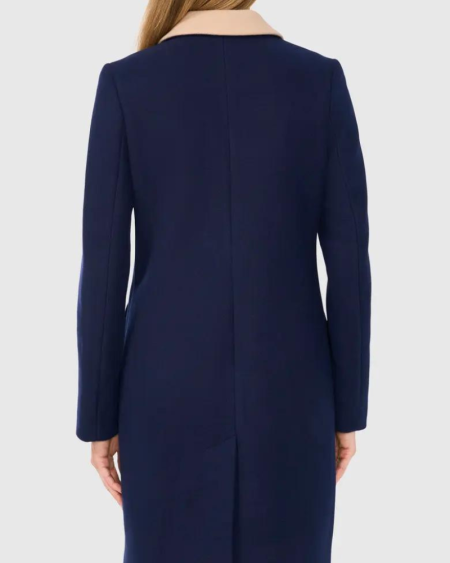 Halogen Contrast Collar Double Breasted Coat.