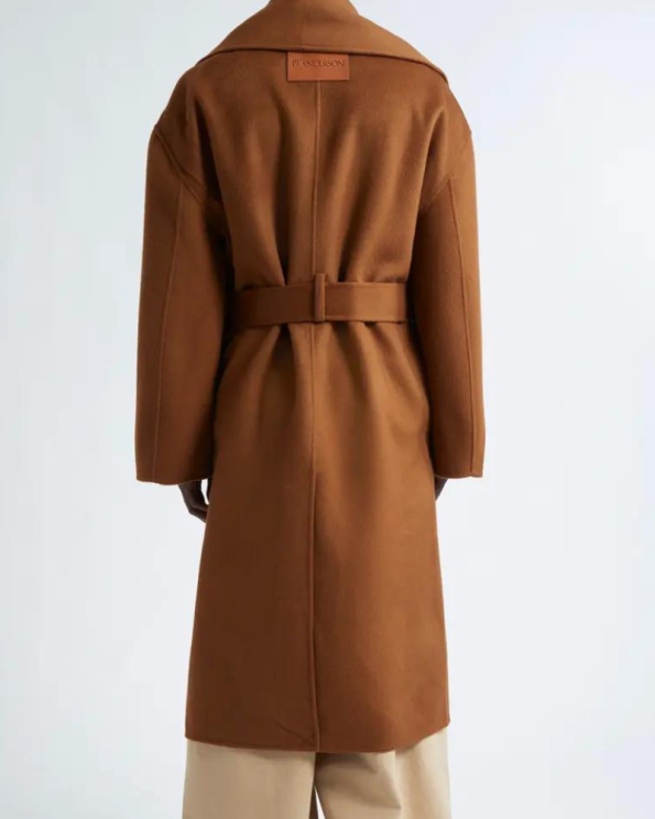 Jw Anderson Belted Oversize Tobacco Wool Wrap Coat.