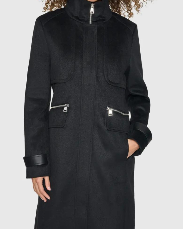 Karl Lagerfeld Paris Boiled Black Wool Blend Coat