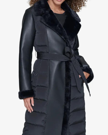 Karl Lagerfeld Paris Faux Fur Trim Quilted Coat