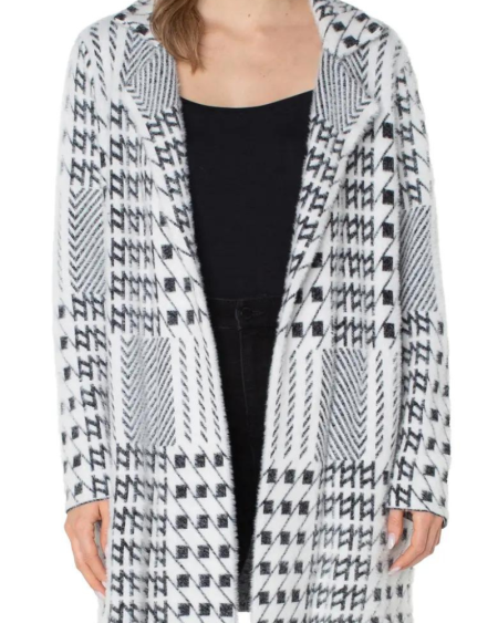 Liverpool Mixed Plaid Open Front Sweater Coat