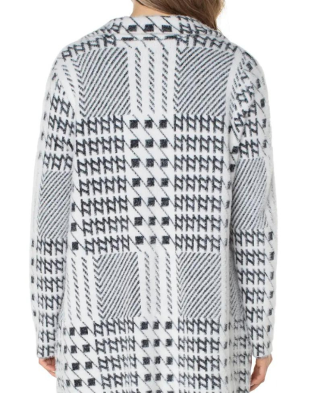 Liverpool Mixed Plaid Open Front Sweater Coat.