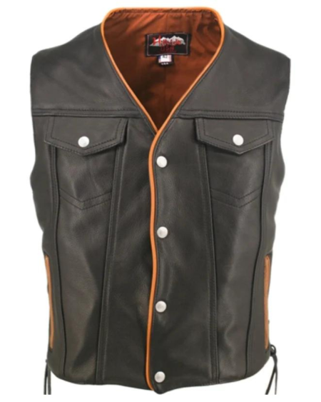 Men's Denim Style Orange Trim Motorcycle Vest