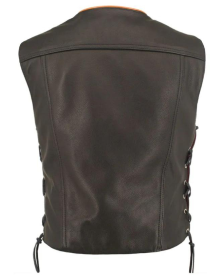 Men's Denim Style Orange Trim Motorcycle Vest.