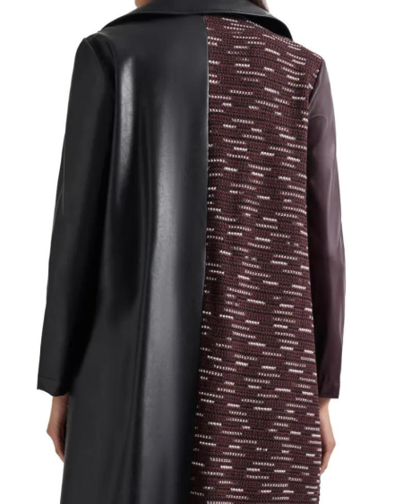 Misook Knit Panel Faux Leather Coat,