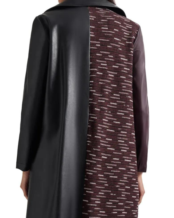 Misook Knit Panel Faux Leather Coat,