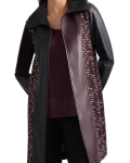 Misook Knit Panel Faux Leather Coat