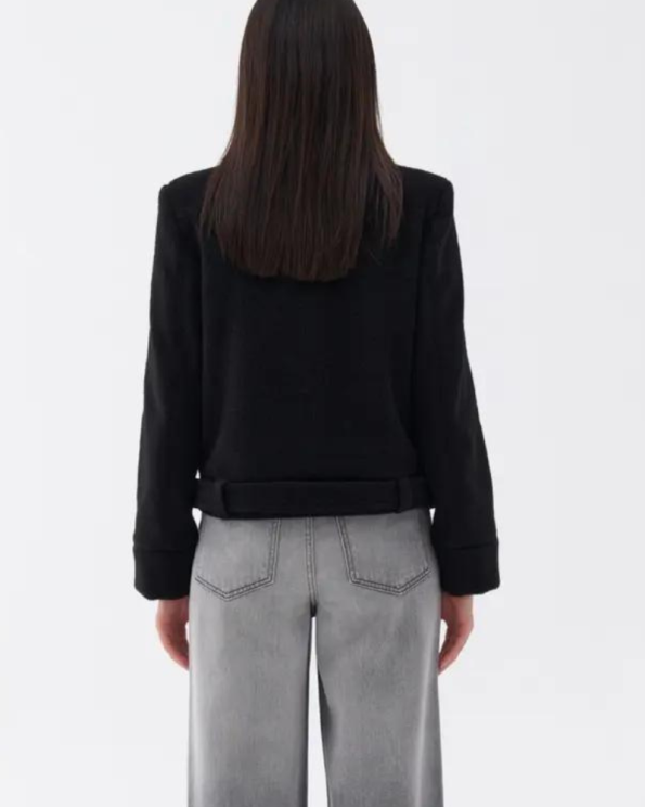Nocturne Shoulder Pad Short Black Coat.
