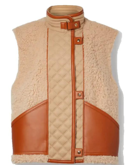 Quilted Leather Trimmed Shearling Vest