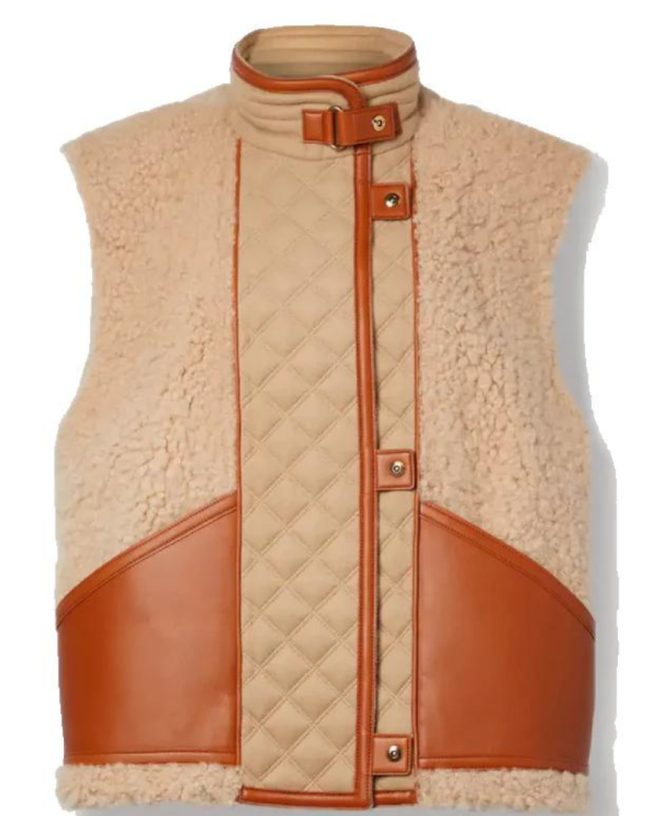 Quilted Leather Trimmed Shearling Vest