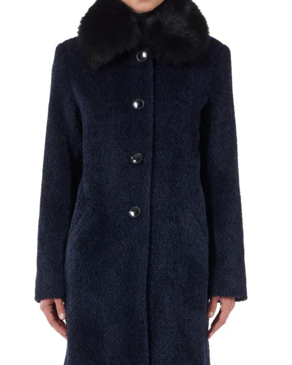 Sofia Cashmere Genuine Shearling Collar Wool & Alpaca Blend Bouclé Coat