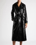 Tom Ford Sequin Belted Black Leather Trench Coat