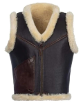 Vintage B3 Aviator Pilot Bomber Genuine Sheep Fur Leather Shearling Vest