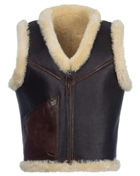 Vintage B3 Aviator Pilot Bomber Genuine Sheep Fur Leather Shearling Vest